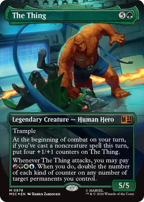 The Thing (Borderless) (Surge Foil) card from Commander: Marvel Super Heroes