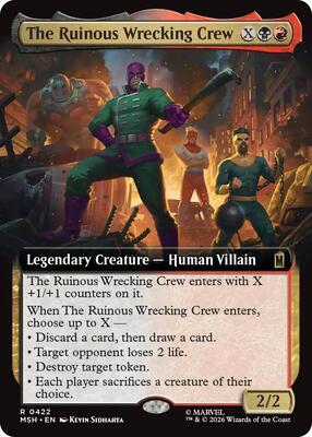 The Ruinous Wrecking Crew (Extended Art) card from Marvel Super Heroes