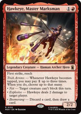 Hawkeye, Master Marksman card from Marvel Super Heroes