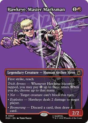 Hawkeye, Master Marksman (Borderless) card from Marvel Super Heroes