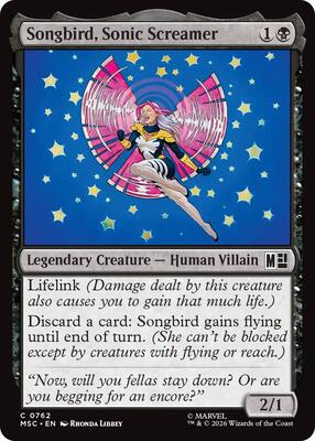 Songbird, Sonic Screamer card from Commander: Marvel Super Heroes
