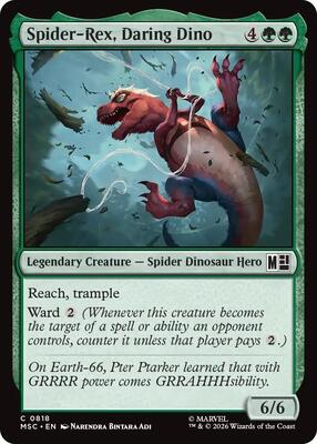 Spider-Rex, Daring Dino card from Commander: Marvel Super Heroes