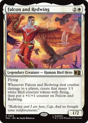 Falcon and Redwing (Surge Foil) card from Commander: Marvel Super Heroes