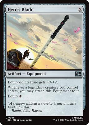 Hero's Blade (Surge Foil) card from Commander: Marvel Super Heroes