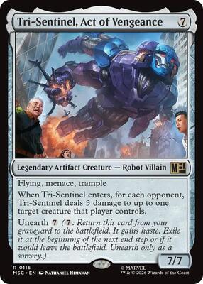 Tri-Sentinel, Act of Vengeance (Surge Foil) card from Commander: Marvel Super Heroes