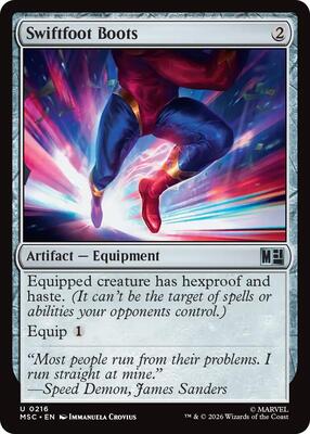 Swiftfoot Boots (Surge Foil) card from Commander: Marvel Super Heroes