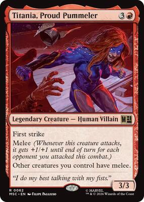 Titania, Proud Pummeler (Surge Foil) card from Commander: Marvel Super Heroes