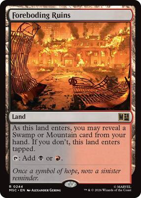 Foreboding Ruins (Surge Foil) card from Commander: Marvel Super Heroes