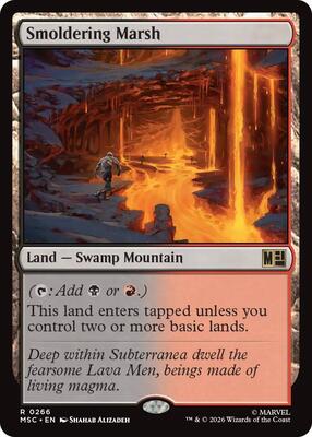 Smoldering Marsh (Surge Foil) card from Commander: Marvel Super Heroes