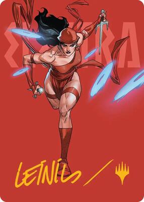 Elektra, Daughter of the Hand Art Card (Gold-Stamped Signature) card from Art Series: Marvel Super Heroes