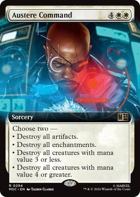 Austere Command (Extended Art) card from Commander: Marvel Super Heroes