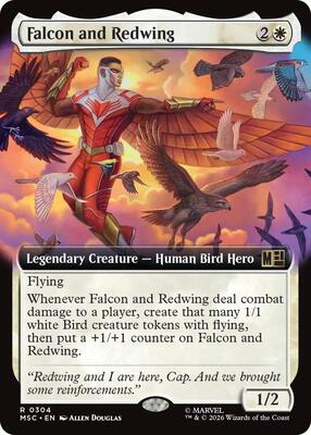 Falcon and Redwing (Extended Art) card from Commander: Marvel Super Heroes