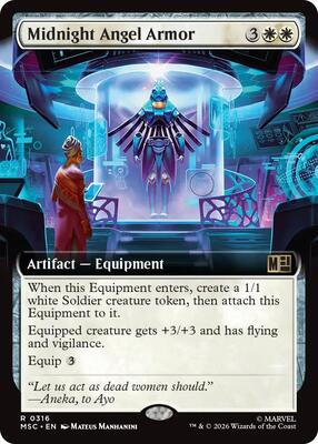 Midnight Angel Armor (Extended Art) card from Commander: Marvel Super Heroes