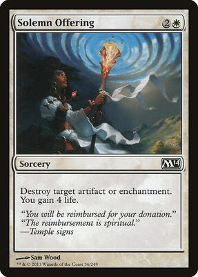 Solemn Offering card from Magic 2014 (M14)