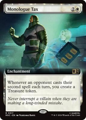 Monologue Tax (Extended Art) card from Commander: Marvel Super Heroes
