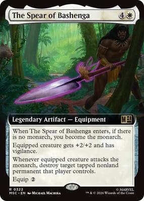 The Spear of Bashenga (Extended Art) card from Commander: Marvel Super Heroes
