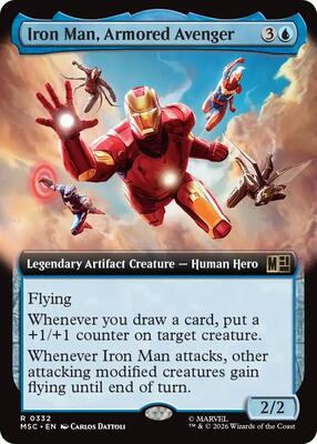 Iron Man, Armored Avenger (Extended Art) card from Commander: Marvel Super Heroes