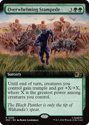 Overwhelming Stampede (Extended Art) card from Commander: Marvel Super Heroes
