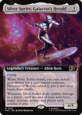 Silver Surfer, Galactus's Herald (Extended Art) card from Commander: Marvel Super Heroes
