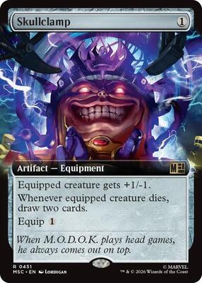 Skullclamp (Extended Art) card from Commander: Marvel Super Heroes