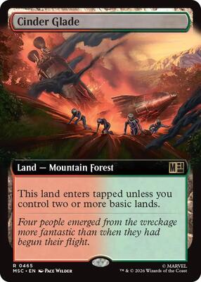 Cinder Glade (Extended Art) card from Commander: Marvel Super Heroes