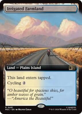Irrigated Farmland (Extended Art) card from Commander: Marvel Super Heroes