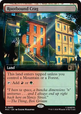 Rootbound Crag (Extended Art) card from Commander: Marvel Super Heroes