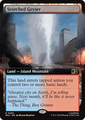 Scorched Geyser (Extended Art) card from Commander: Marvel Super Heroes