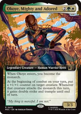 Okoye, Mighty and Adored (Extended Art) card from Commander: Marvel Super Heroes