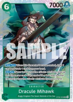 Dracule Mihawk card from Starter Deck 32: GREEN Roronoa Zoro