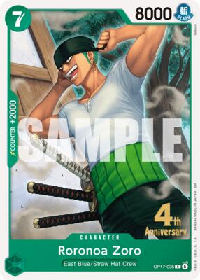Roronoa Zoro (035) card from The World's Strongest Warriors Release Event Cards