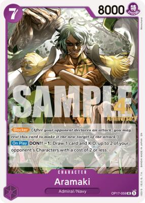 Aramaki card from The World's Strongest Warriors Release Event Cards
