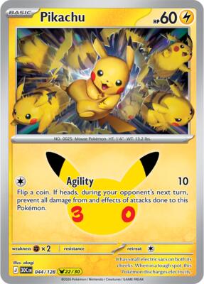 Pikachu - 044/128 card from ME: 30th Celebration