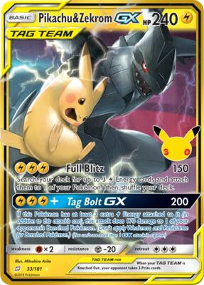 Pikachu & Zekrom GX card from ME: 30th Celebration Classic Collection