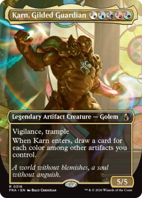 Karn, Gilded Guardian (Borderless) card from Reality Fracture