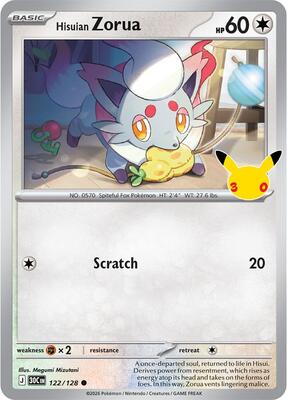 Hisuian Zorua - 122/128 card from ME: 30th Celebration