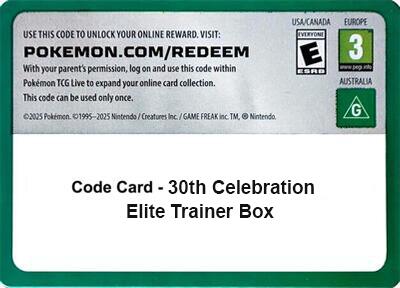 Code Card - 30th Celebration Elite Trainer Box card from ME: 30th Celebration