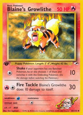 Blaine's Growlithe (35) card from Gym Heroes