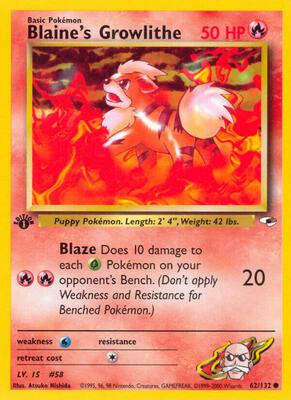 Blaine's Growlithe (62) card from Gym Heroes