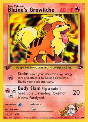 Blaine's Growlithe card from Gym Challenge