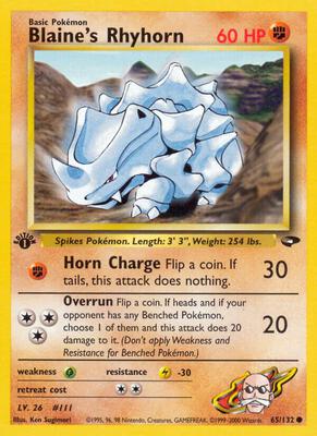 Blaine's Rhyhorn card from Gym Challenge