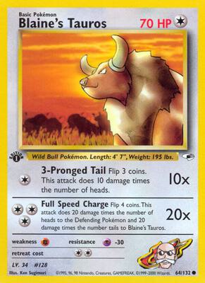 Blaine's Tauros card from Gym Heroes