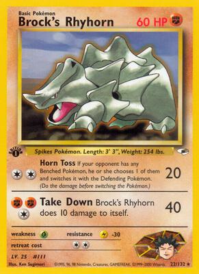 Brock's Rhyhorn (22) card from Gym Heroes