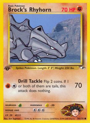 Brock's Rhyhorn (70) card from Gym Heroes
