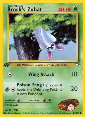 Brock's Zubat (74) card from Gym Heroes