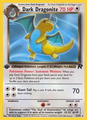 Dark Dragonite (22) card from Team Rocket