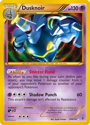 Dusknoir (104 Secret Rare) card from Plasma Blast