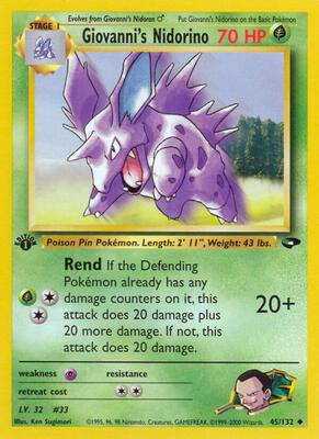 Giovanni's Nidorino card from Gym Challenge