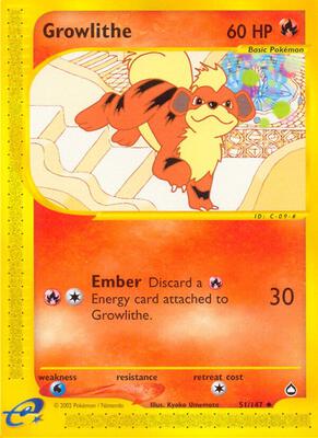 Growlithe (51) card from Aquapolis