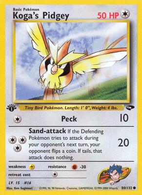 Koga's Pidgey (80) card from Gym Challenge